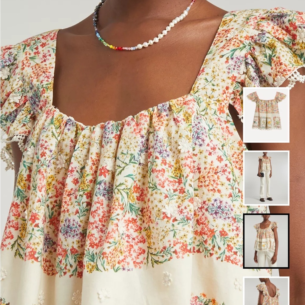 FARM Rio Cream Floral Ruffled Square-Neck Blouse - Picture 3 of 5